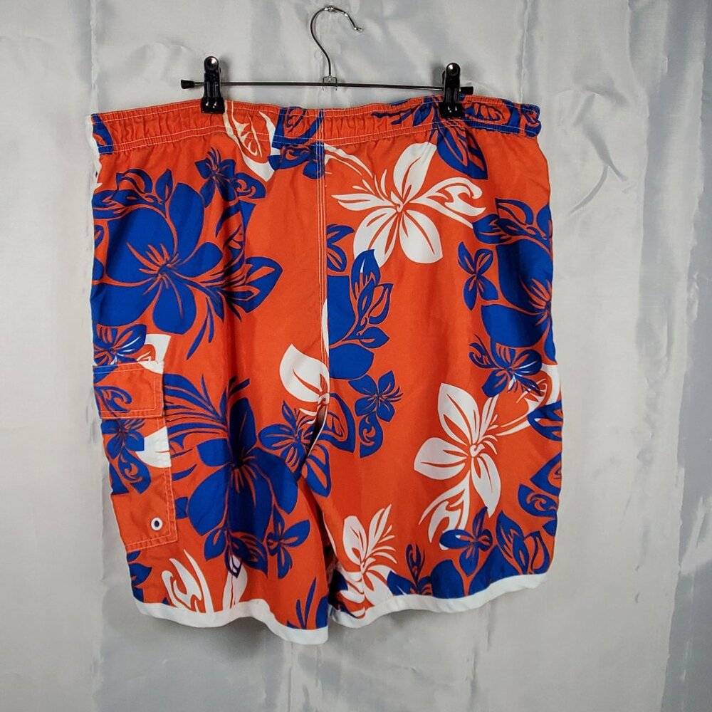 Islander Board Shorts Hawaiin Flower Graphic Orange Blue White 1 Pocket Men Sz M